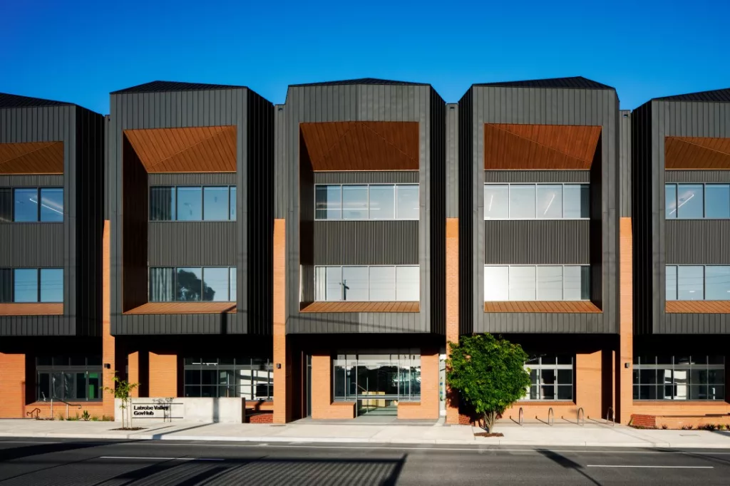 Mine Land Rehabilitation Authority - Latrobe Valley GovHub buildings in Morwell on a clear, summer day